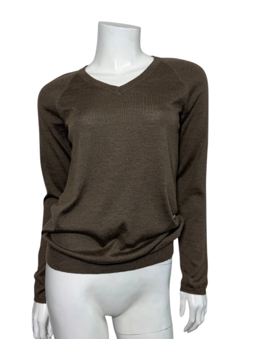 BRUNELLO CUCINELLI Taupe Cashmere Silk Cowl Back V-Neck Sweater XS Italy